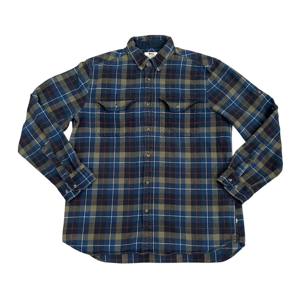 Fjallraven Singi Heavy Flannel Shirt Long Sleeve 2XL Mens Blue Plaid Hiking